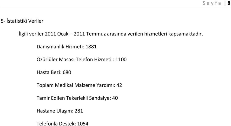 Danışmanlık Hizmeti: 1881 Özürlüler Masası Telefon Hizmeti : 1100 Hasta Bezi: