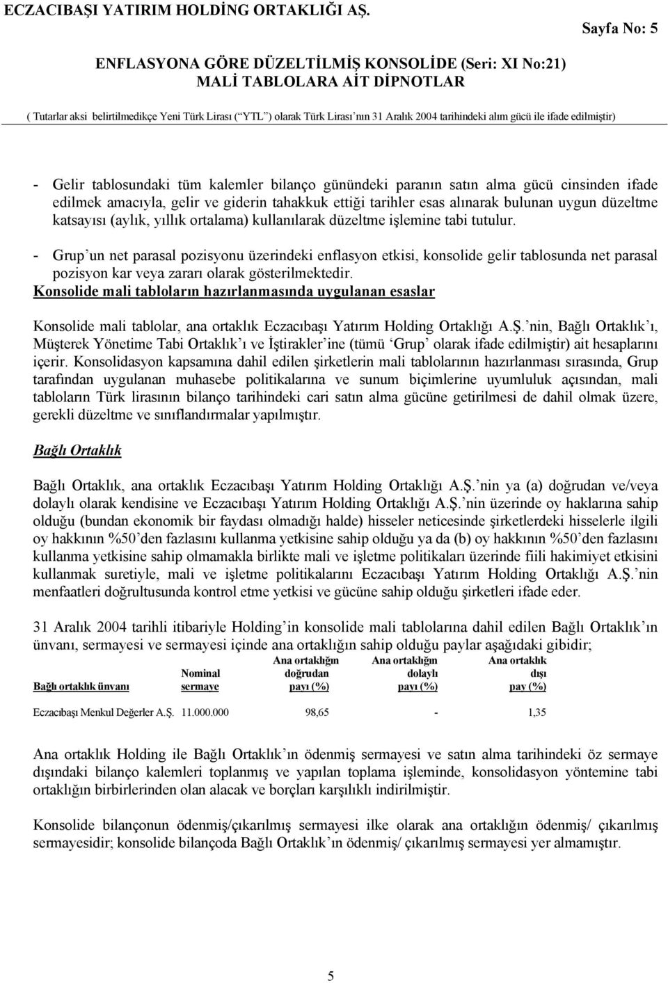 - Grup un net parasal pozisyonu üzerindeki enflasyon etkisi, konsolide gelir tablosunda net parasal pozisyon kar veya zararı olarak gösterilmektedir.