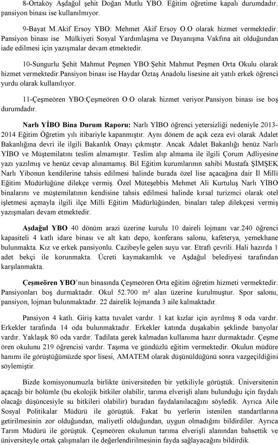 10-Sungurlu Şehit Mahmut Peşmen YBO:Şehit Mahmut Peşmen Orta Okulu olarak hizmet vermektedir.pansiyon binası ise Haydar Öztaş Anadolu lisesine ait yatılı erkek öğrenci yurdu olarak kullanılıyor.