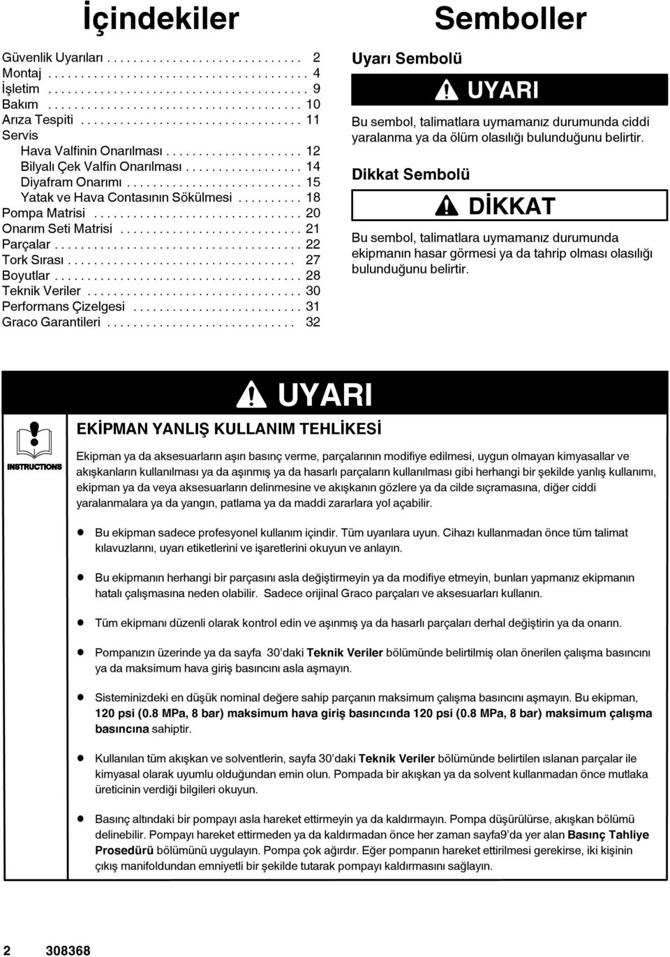 .. Uyarı Sembolü Semboller UYARI Bu sembol, talimatlara uymamanız durumunda ciddi yaralanmayadaölümolasılığı bulunduğunu belirtir.