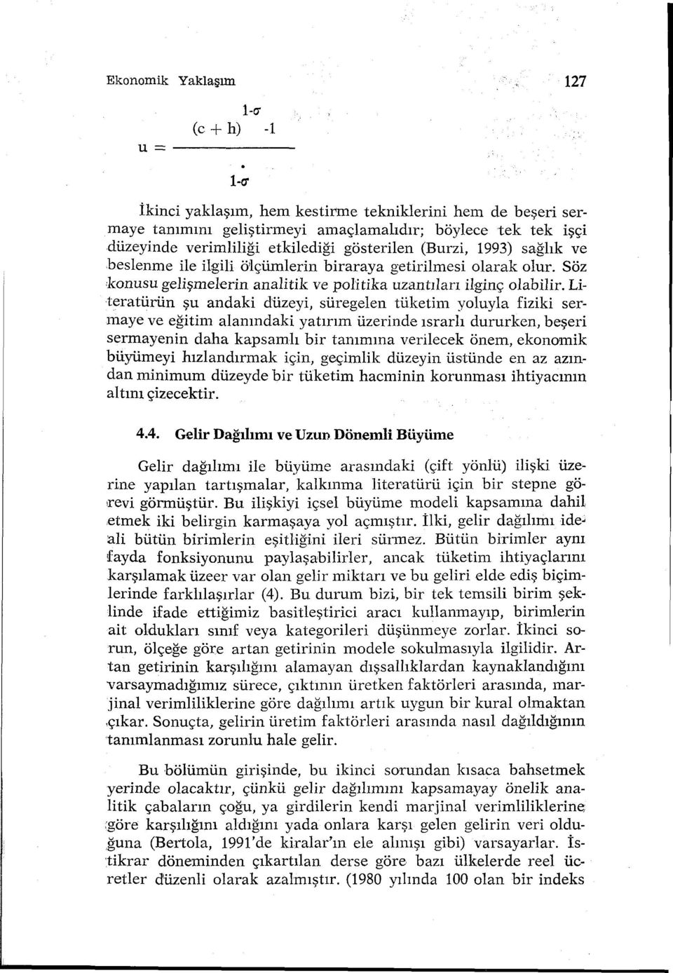 Literatürün şu andaki düzeyi, süregelen tüketim yoluyla fiziki sermaye ve eğitim alanındaki yatırım üzerinde ısrarlı dururken, beşeri sermayenin daha kapsamlı bir tanırnma verilecek önem, ekonomik