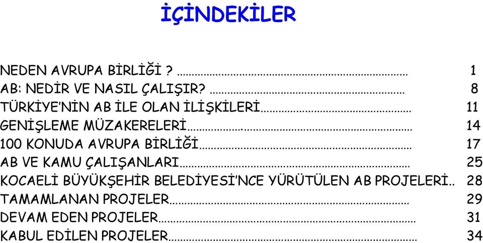 14 100 KONUDA AVRUPA BĠRLĠĞĠ 17 AB VE KAMU ÇALIġANLARI 25 KOCAELĠ BÜYÜKġEHĠR