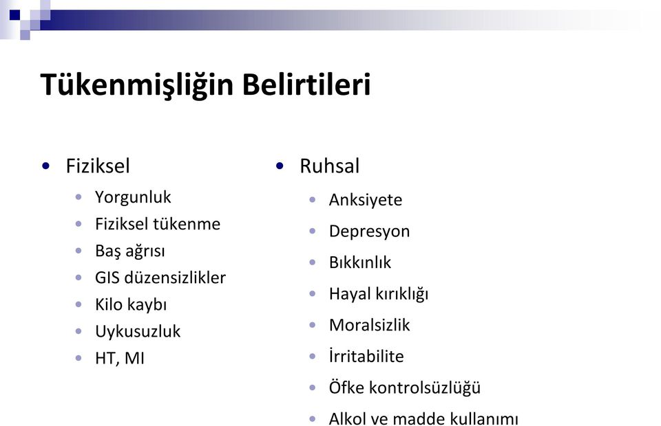 HT, MI Ruhsal Anksiyete Depresyon Bıkkınlık Hayal kırıklığı