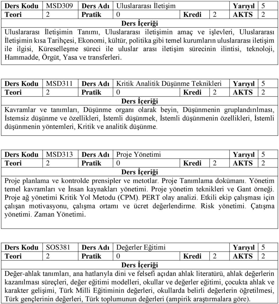 Ders Kodu MSD311 Ders Adı Kritik Analitik Düşünme Teknikleri Yarıyıl 5 Kavramlar ve tanımları, Düşünme organı olarak beyin, Düşünmenin gruplandırılması, İstemsiz düşünme ve özellikleri, İstemli