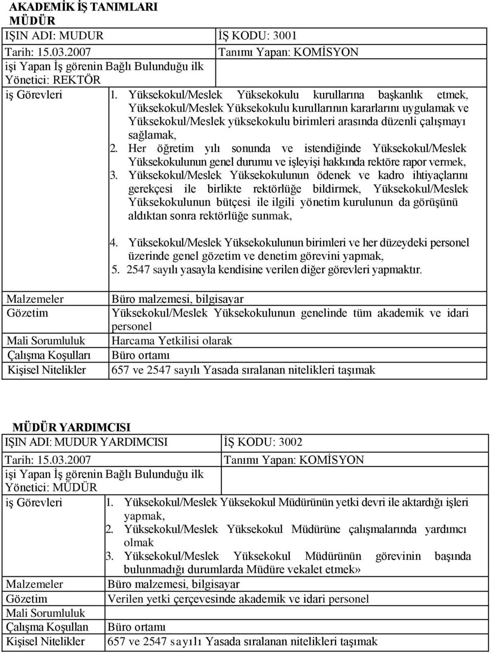 sağlamak, 2. Her öğretim yılı sonunda ve istendiğinde Yüksekokul/Meslek Yüksekokulunun genel durumu ve iģleyiģi hakkında rektöre rapor vermek, 3.