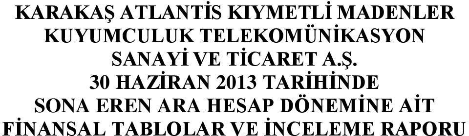 30 HAZİRAN 2013 TARİHİNDE SONA EREN ARA HESAP