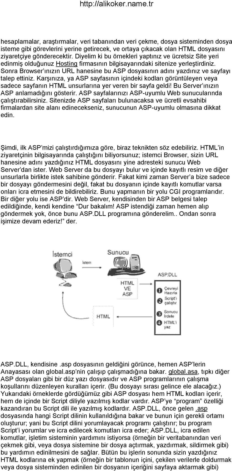 Sonra Browser ınızın URL hanesine bu ASP dosyasının adını yazdınız ve sayfayı talep ettiniz.