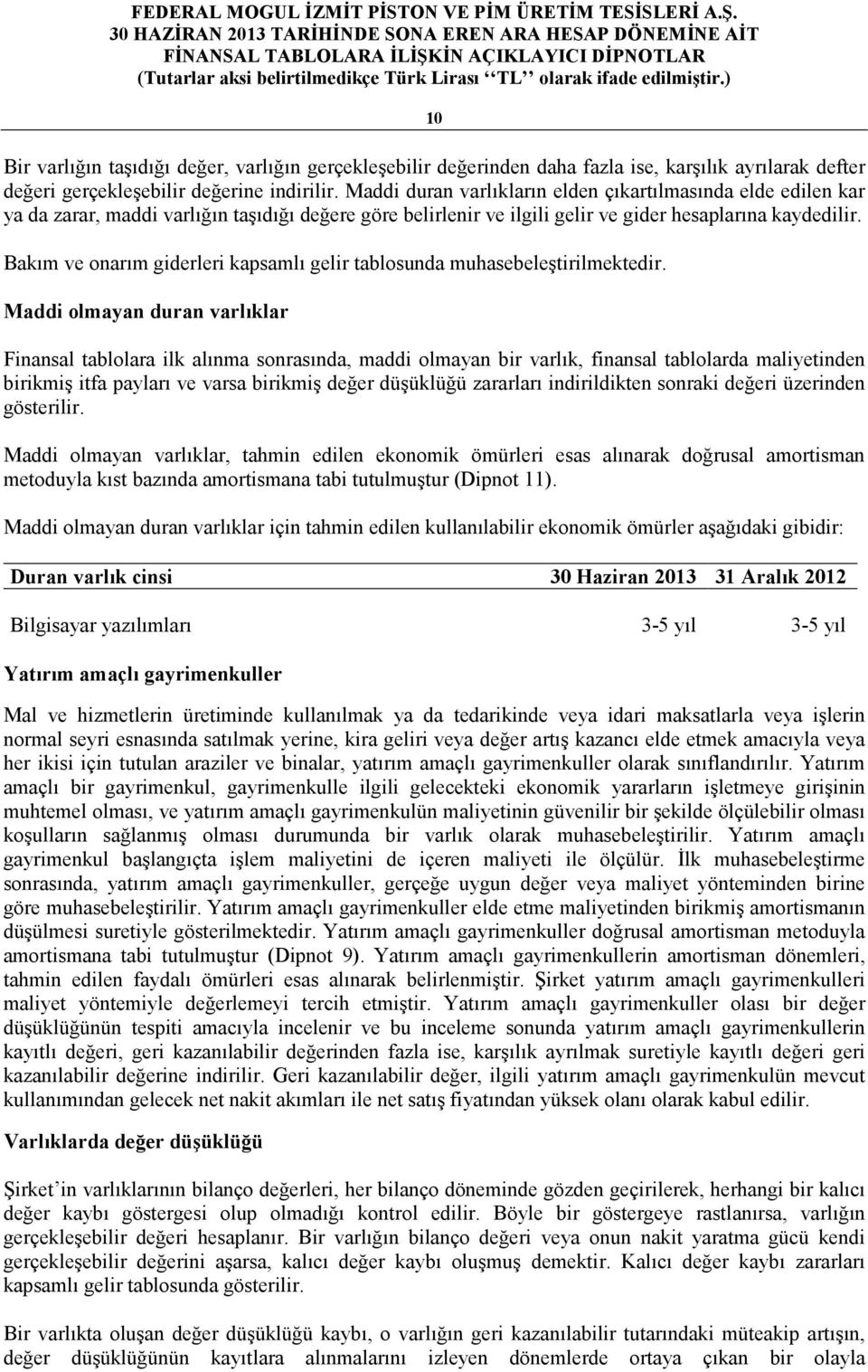 Bakım ve onarım giderleri kapsamlı gelir tablosunda muhasebeleştirilmektedir.