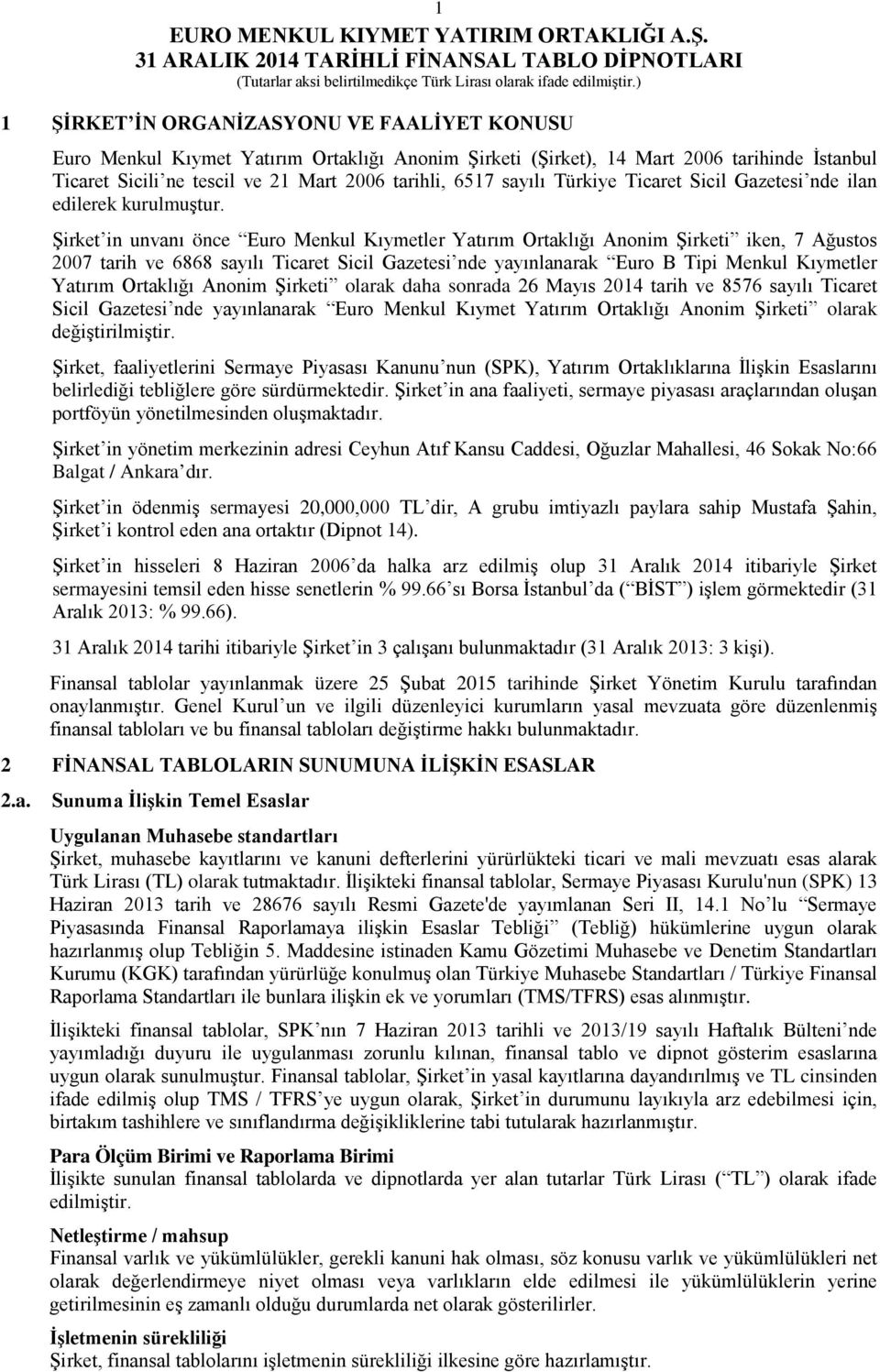 Şirket in unvanı önce Euro Menkul Kıymetler Yatırım Ortaklığı Anonim Şirketi iken, 7 Ağustos 2007 tarih ve 6868 sayılı Ticaret Sicil Gazetesi nde yayınlanarak Euro B Tipi Menkul Kıymetler Yatırım