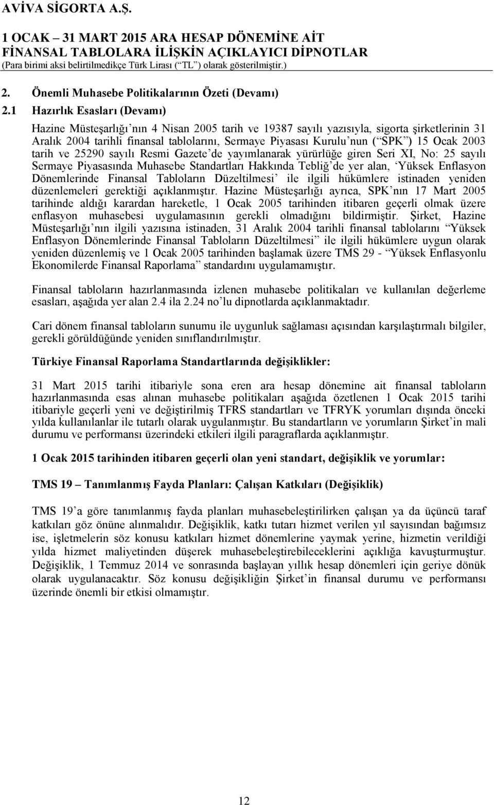 ) 15 Ocak 2003 tarih ve 25290 sayılı Resmi Gazete de yayımlanarak yürürlüğe giren Seri XI, No: 25 sayılı Sermaye Piyasasında Muhasebe Standartları Hakkında Tebliğ de yer alan, Yüksek Enflasyon