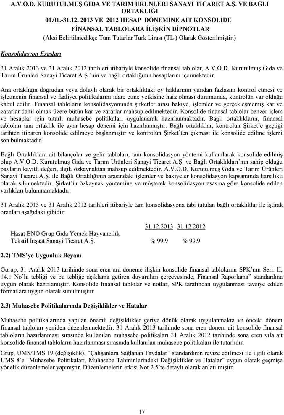 Ana ortaklığın doğrudan veya dolaylı olarak bir ortaklıktaki oy haklarının yarıdan fazlasını kontrol etmesi ve işletmenin finansal ve faaliyet politikalarını idare etme yetkisine haiz olması