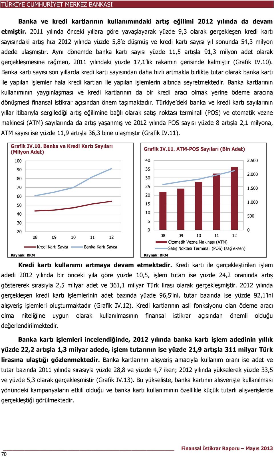 ulaşmıştır. Aynı dönemde banka kartı sayısı yüzde 11,5 artışla 91,3 milyon adet olarak gerçekleşmesine rağmen, 211 yılındaki yüzde 17,1 lik rakamın gerisinde kalmıştır (Grafik IV.1).