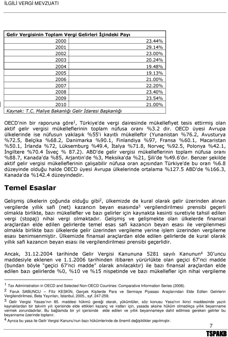 OECD üyesi Avrupa ülkelerinde ise nüfusun yaklaşık %55'i kayıtlı mükelleftir (Yunanistan %76.2, Avusturya %72.5, Belçika %68.2, Danimarka %90.1, Finlandiya %97, Fransa %60.1, Macaristan %50.