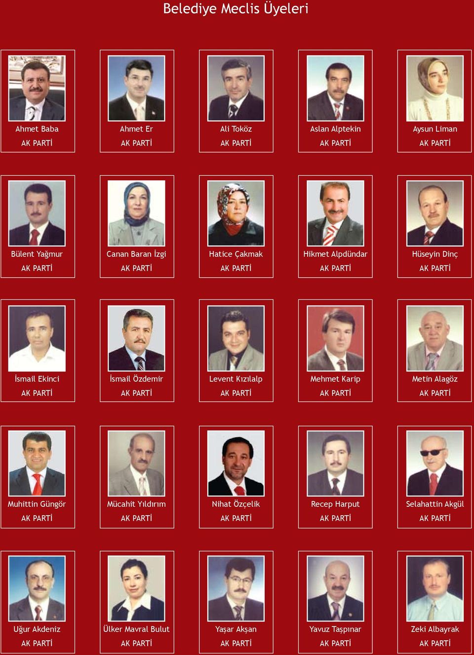 Mehmet Karip Metin Alagöz AK PARTİ AK PARTİ AK PARTİ AK PARTİ AK PARTİ Muhittin Güngör Mücahit Yıldırım Nihat Özçelik Recep Harput Selahattin Akgül AK