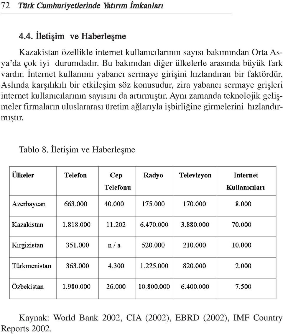 Bu bak mdan di er ülkelerle aras nda büyük fark vard r. nternet kullan m yabanc sermaye giriflini h zland ran bir faktördür.