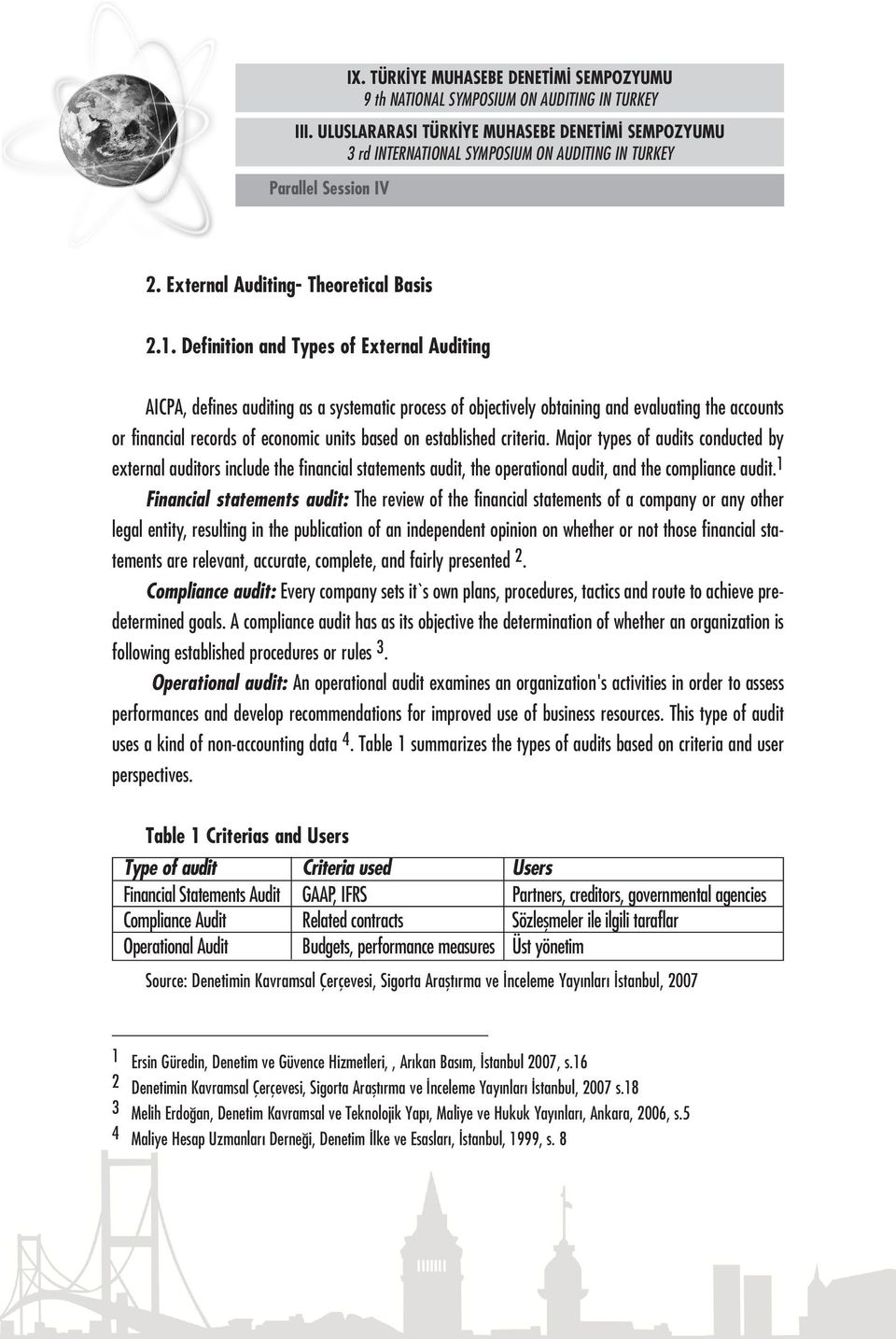 established criteria. Major types of audits conducted by external auditors include the financial statements audit, the operational audit, and the compliance audit.