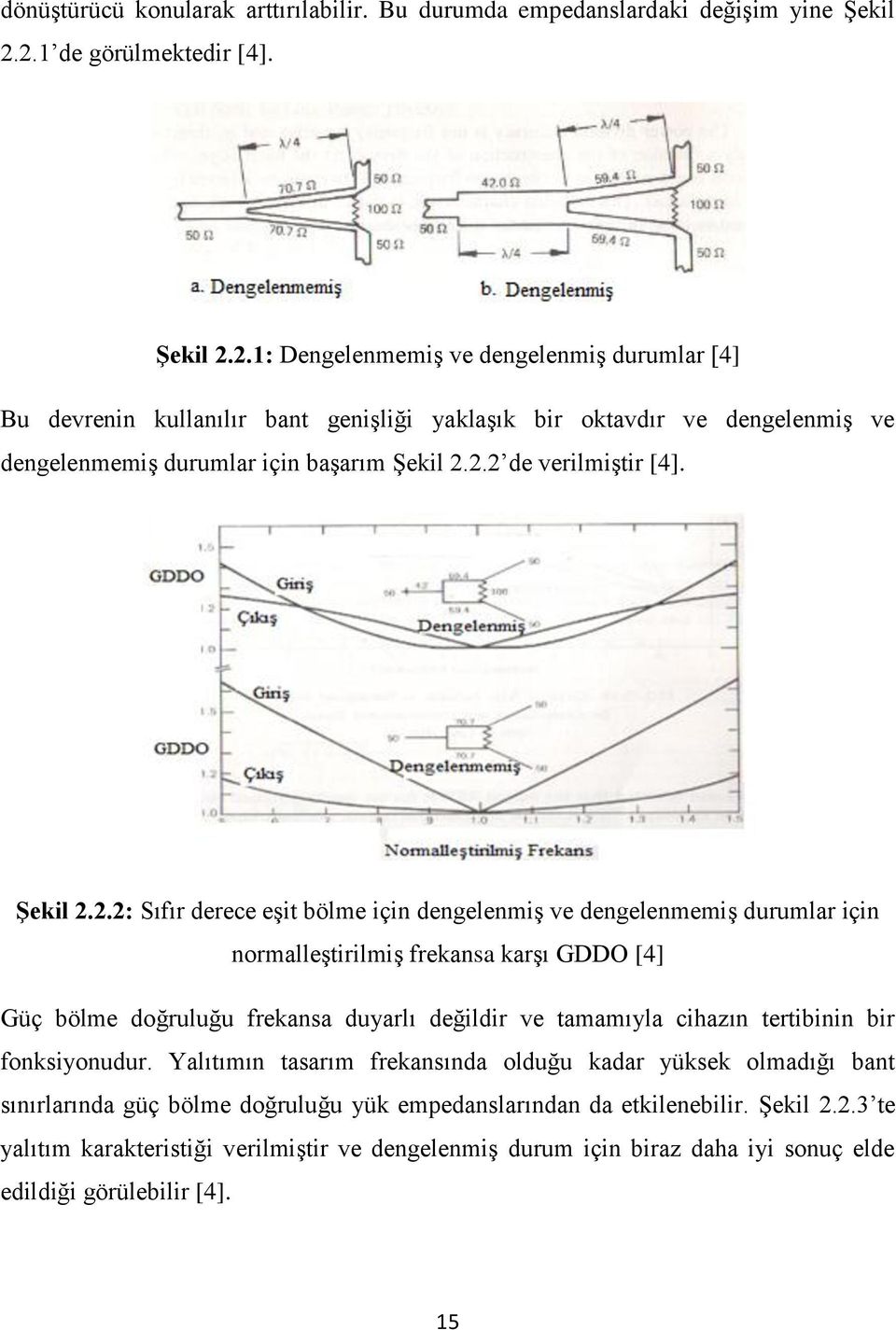 2.2 de verilmiģtir [4]. ġekil 2.2.2: Sıfır derece eģit bölme için dengelenmiģ ve dengelenmemiģ durumlar için normalleģtirilmiģ frekansa karģı GDDO [4] Güç bölme doğruluğu frekansa duyarlı değildir ve