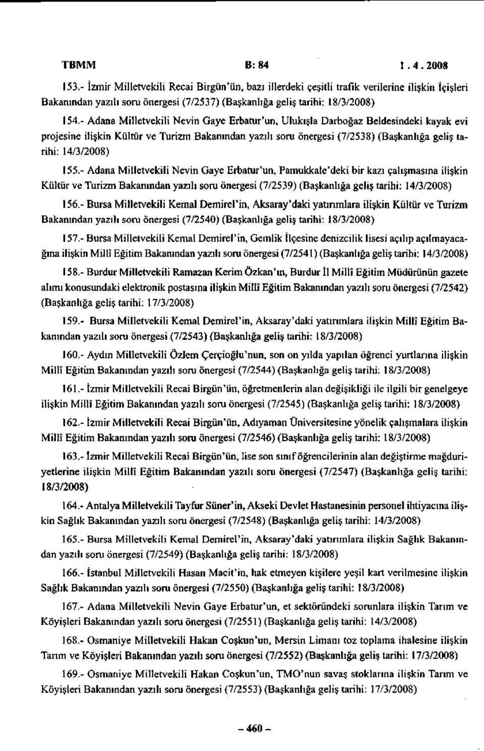 - Adana Milletvekili Nevin Gaye Erbatur'un, Ulukışla Darboğaz Beldesindeki kayak evi projesine ilişkin Kültür ve Turizm Bakanından yazılı soru önergesi (7/2538) (Başkanlığa geliş tarihi: 14/3/2008)