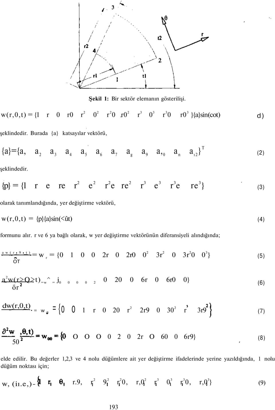 {p} = {l r e re r e r e re r e r e re } () olarak tanımlandığında, yer değiştirme vektörü, w(r,,t) = {p}{a}sin(<ût) (4) formunu alır.