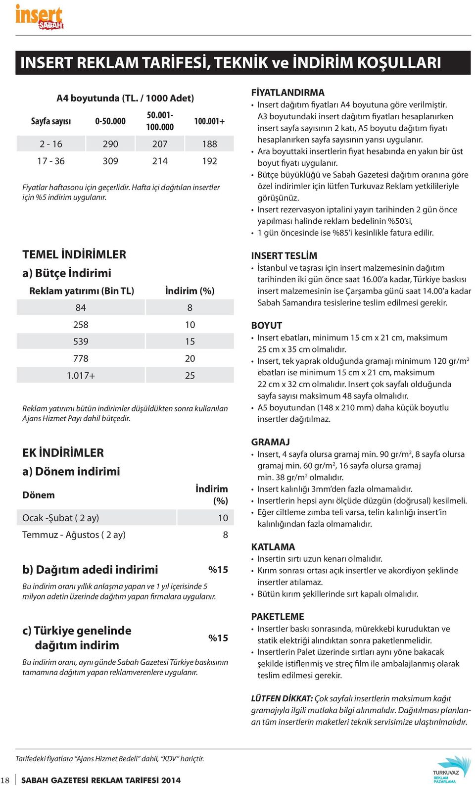 017+ 25 Reklam yatırımı bütün indirimler düşüldükten sonra kullanılan Ajans Hizmet Payı dahil bütçedir.