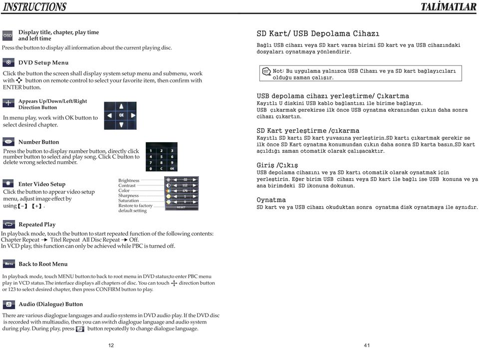 Appears Up/Down/Left/Right Direction Button In menu play, work with OK button to select desired chapter.