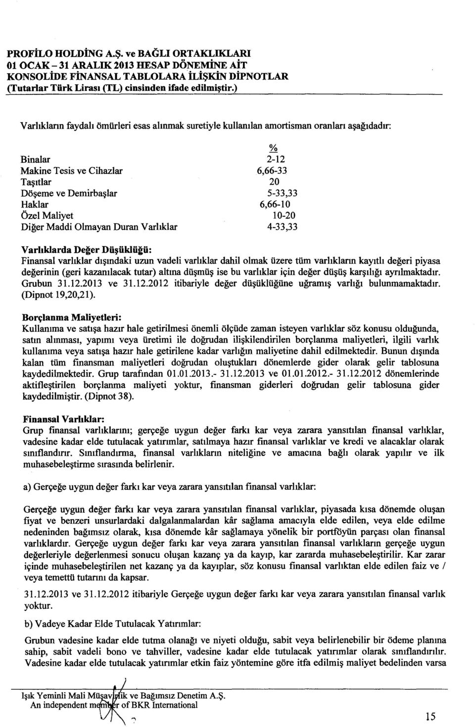 Finansal varhklar dl~mdaki uzun vadeli varhklar dahil olmak iizere tomvarhklarm kaylth degeri piyasa degerinin (geri kazantlacak tutar) altma dii~mii~ise bu varhklar iyin deger dii~ii~kar~lhgl