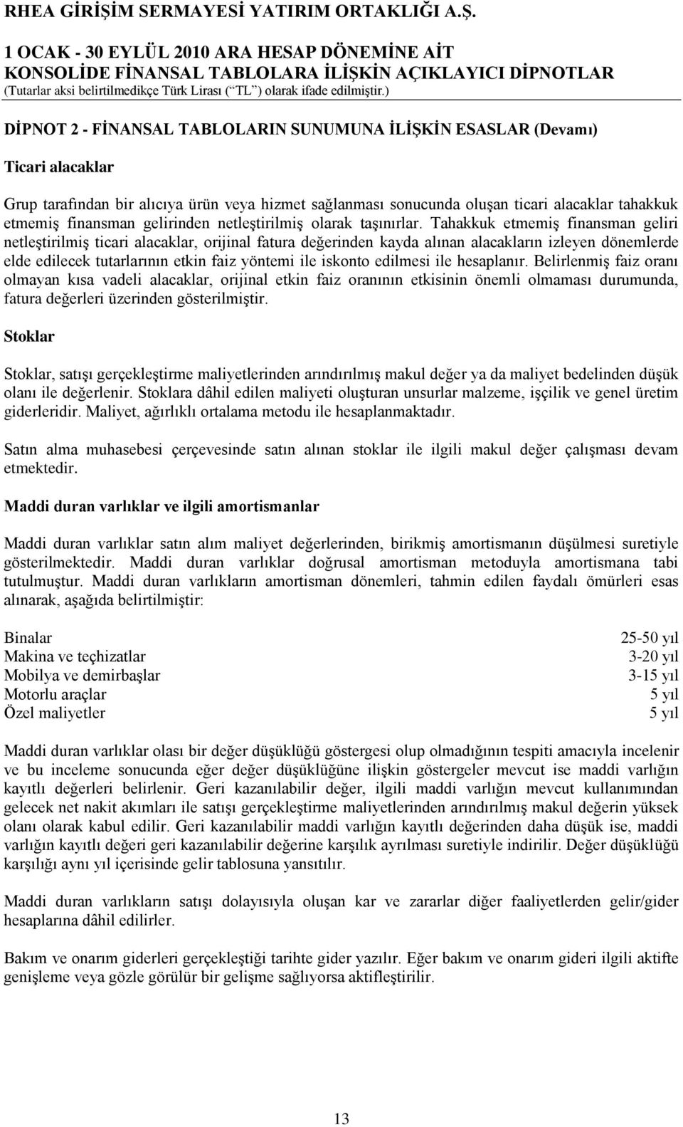 Tahakkuk etmemiģ finansman geliri netleģtirilmiģ ticari alacaklar, orijinal fatura değerinden kayda alınan alacakların izleyen dönemlerde elde edilecek tutarlarının etkin faiz yöntemi ile iskonto