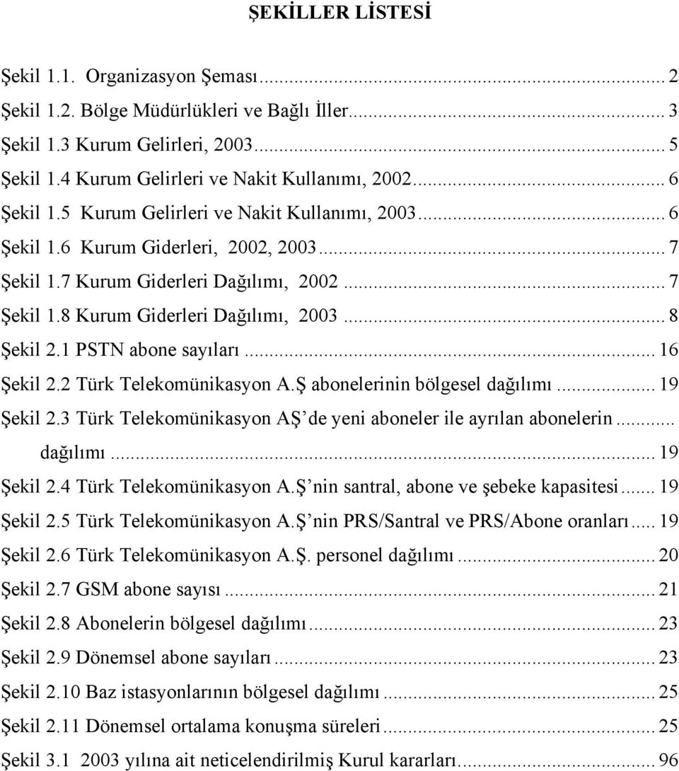 .. 8 Şekil 2.1 PSTN abone sayıları... 16 Şekil 2.2 Türk Telekomünikasyon A.Ş abonelerinin bölgesel dağılımı... 19 Şekil 2.3 Türk Telekomünikasyon AŞ de yeni aboneler ile ayrılan abonelerin... dağılımı... 19 Şekil 2.4 Türk Telekomünikasyon A.