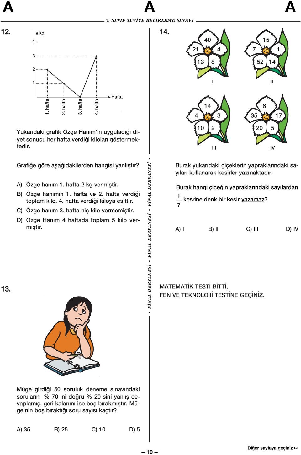 A) Özge han m 1. hafta 2 kg vermifltir. B) Özge han m n 1. hafta ve 2. hafta verdi i toplam kilo, 4. hafta verdi i kiloya eflittir. C) Özge han m 3. hafta hiç kilo vermemifltir.