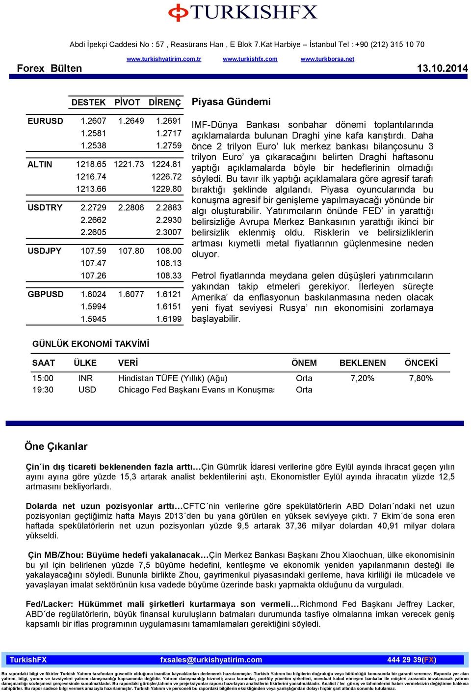 6199 Piyasa Gündemi IMF-Dünya Bankası sonbahar dönemi toplantılarında açıklamalarda bulunan Draghi yine kafa karıştırdı.