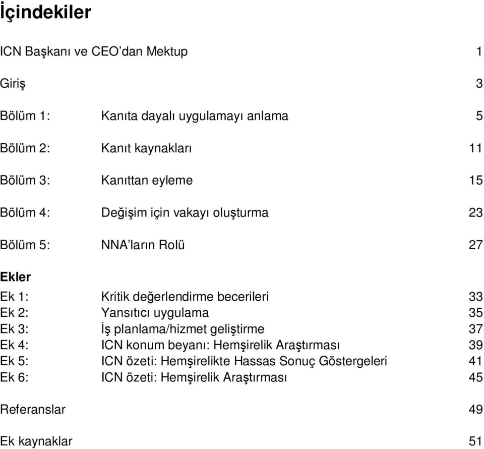 deerlendirme becerileri 33 Ek 2: Yans uygulama 35 Ek 3: planlama/hizmet gelitirme 37 Ek 4: ICN konum beyan: Hemirelik