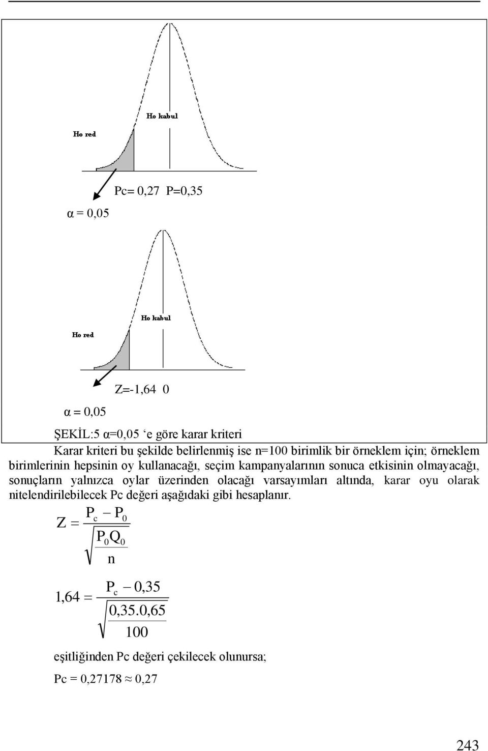 sonuçların yalnızca oylar üzerinden olacağı varsayımları altında, karar oyu olarak nitelendirilebilecek Pc değeri aşağıdaki