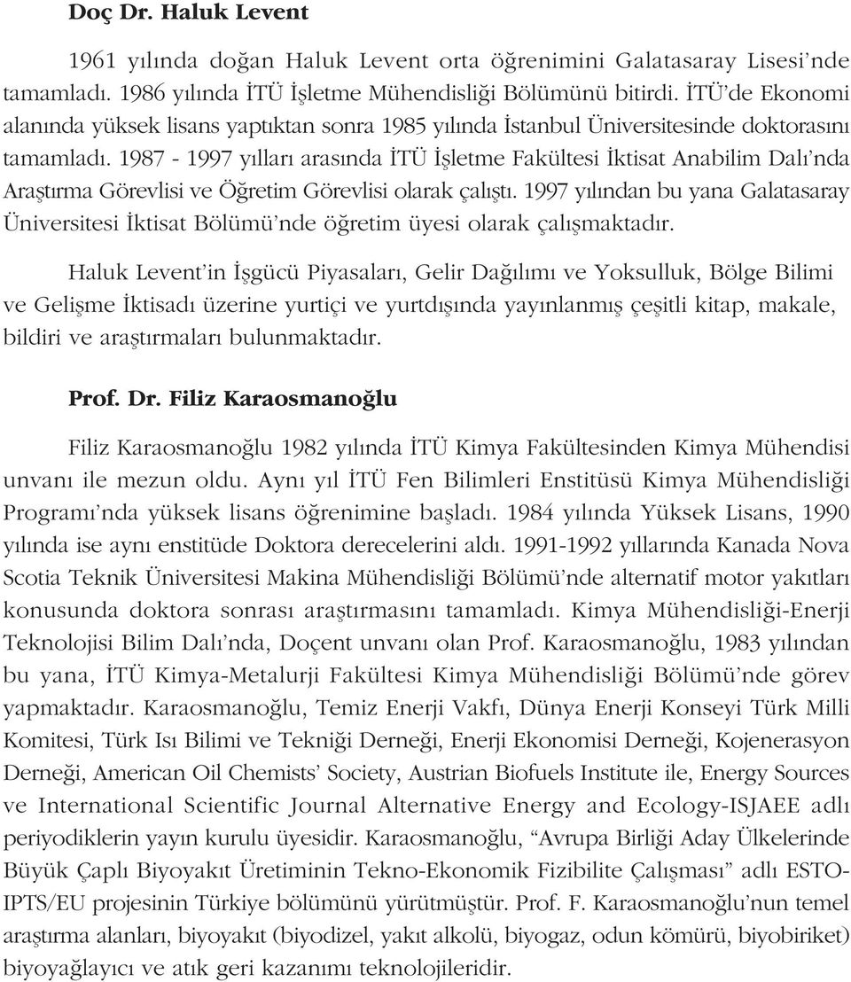 1987-1997 yýllarý arasýnda ÝTÜ Ýþletme Fakültesi Ýktisat Anabilim Dalý nda Araþtýrma Görevlisi ve Öðretim Görevlisi olarak çalýþtý.