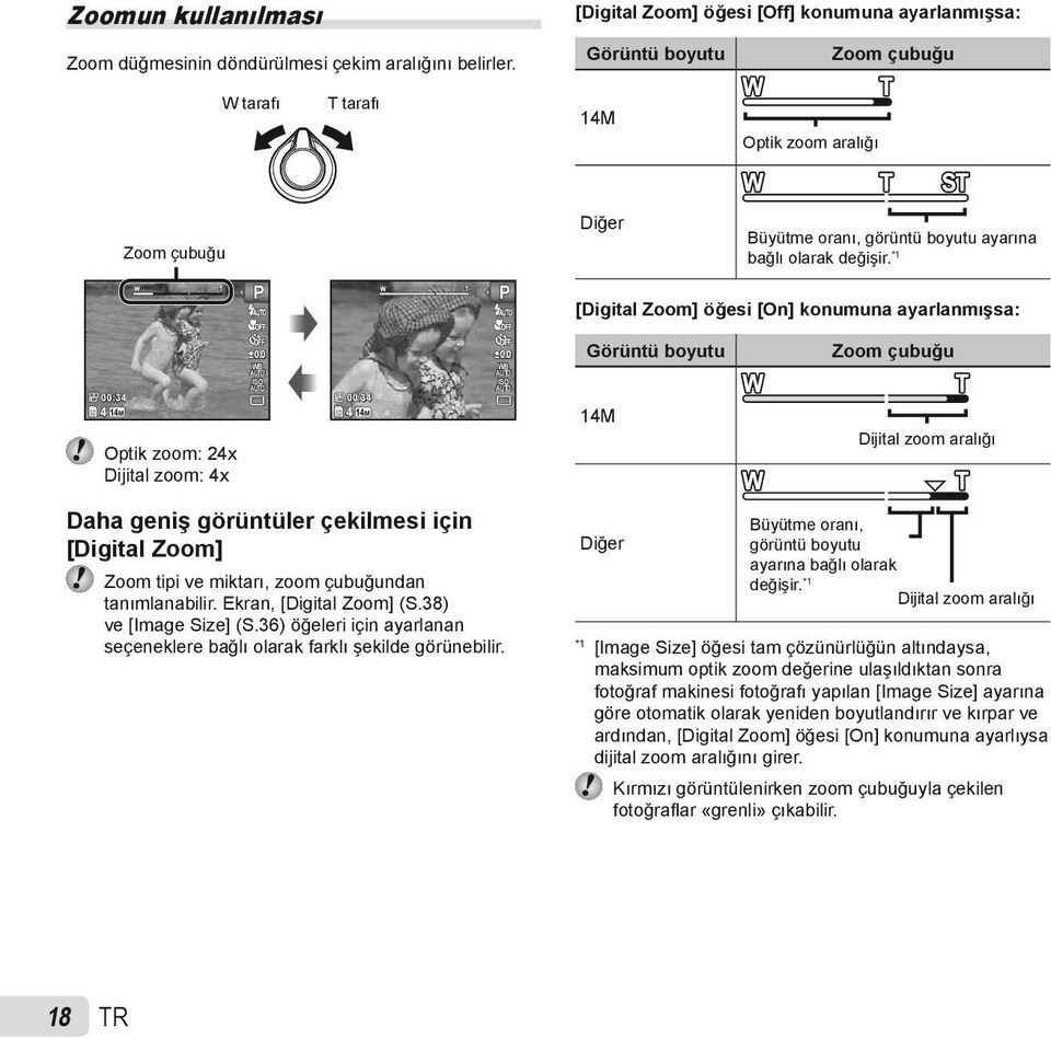 *1 P P [Digital Zoom] öğesi [On] konumuna ayarlanmışsa: 0.0 WB ISO 00:34 00:34 4 14M 4 14M Optik zoom: 24x Dijital zoom: 4x 0.