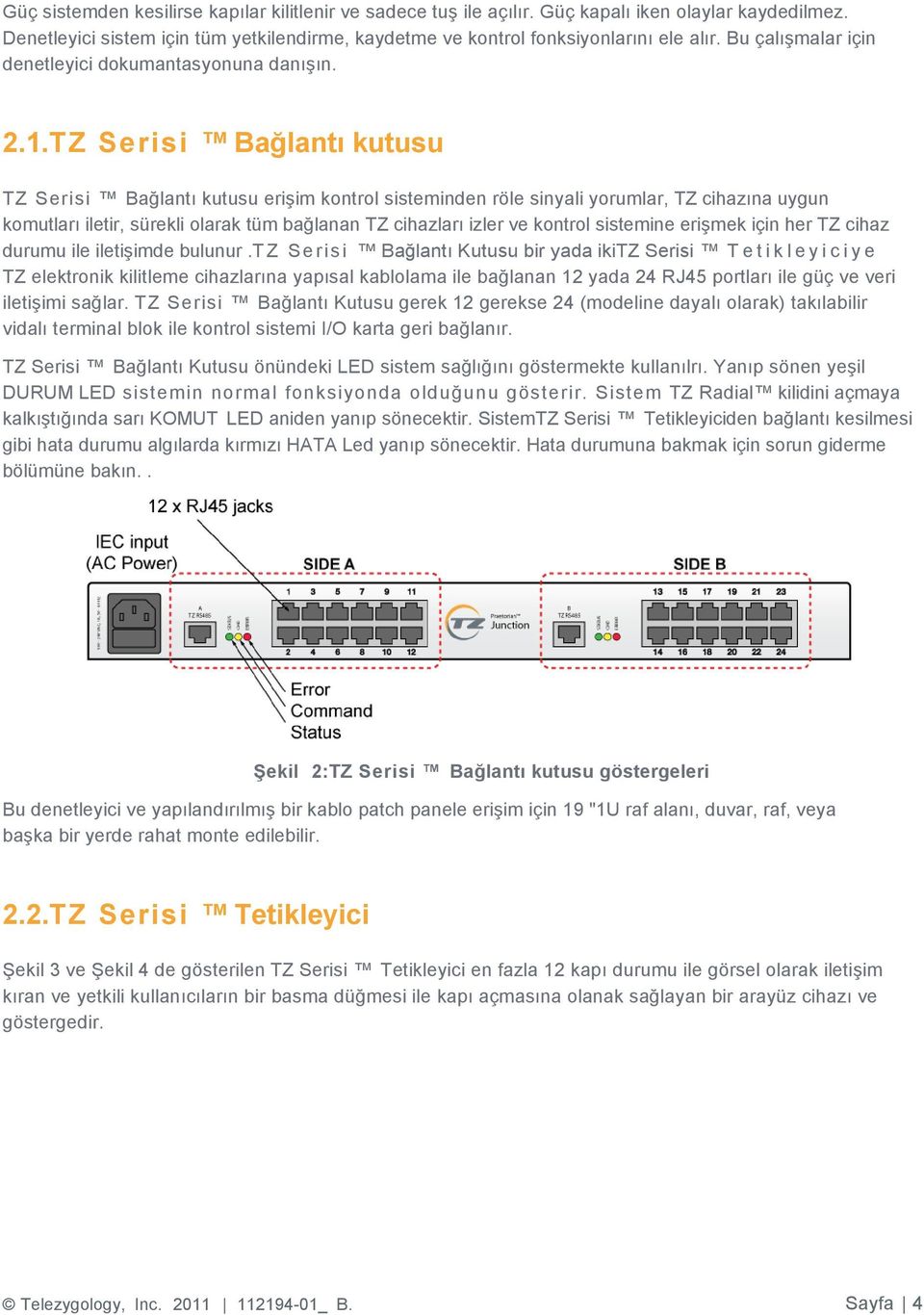 TZ Serisi Bağlantı kutusu TZ Serisi Bağlantı kutusu erişim kontrol sisteminden röle sinyali yorumlar, TZ cihazına uygun komutları iletir, sürekli olarak tüm bağlanan TZ cihazları izler ve kontrol