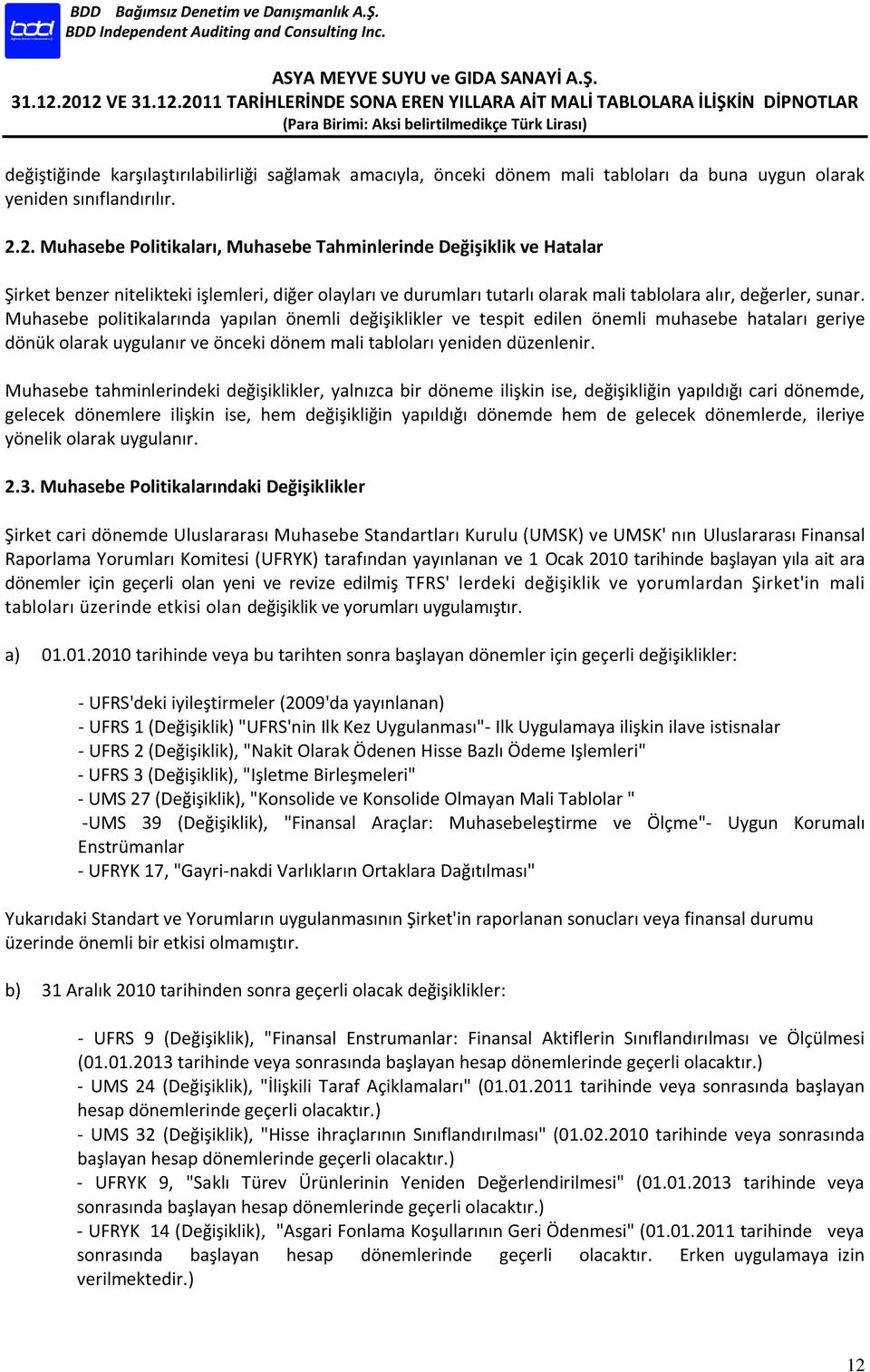 Muhasebe politikalarında yapılan önemli değişiklikler ve tespit edilen önemli muhasebe hataları geriye dönük olarak uygulanır ve önceki dönem mali tabloları yeniden düzenlenir.