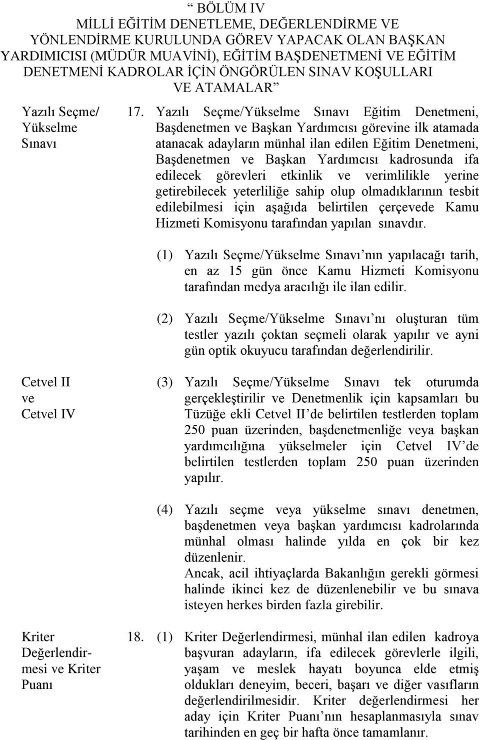 Yazılı Seçme/Yükselme Sınavı Eğitim Denetmeni, Başdenetmen ve Başkan Yardımcısı görevine ilk atamada atanacak adayların münhal ilan edilen Eğitim Denetmeni, Başdenetmen ve Başkan Yardımcısı