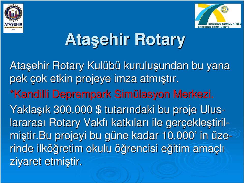 000 $ tutarındaki bu proje Ulus- lararası Vakfı katkılar ları ile gerçekle ekleştiril-