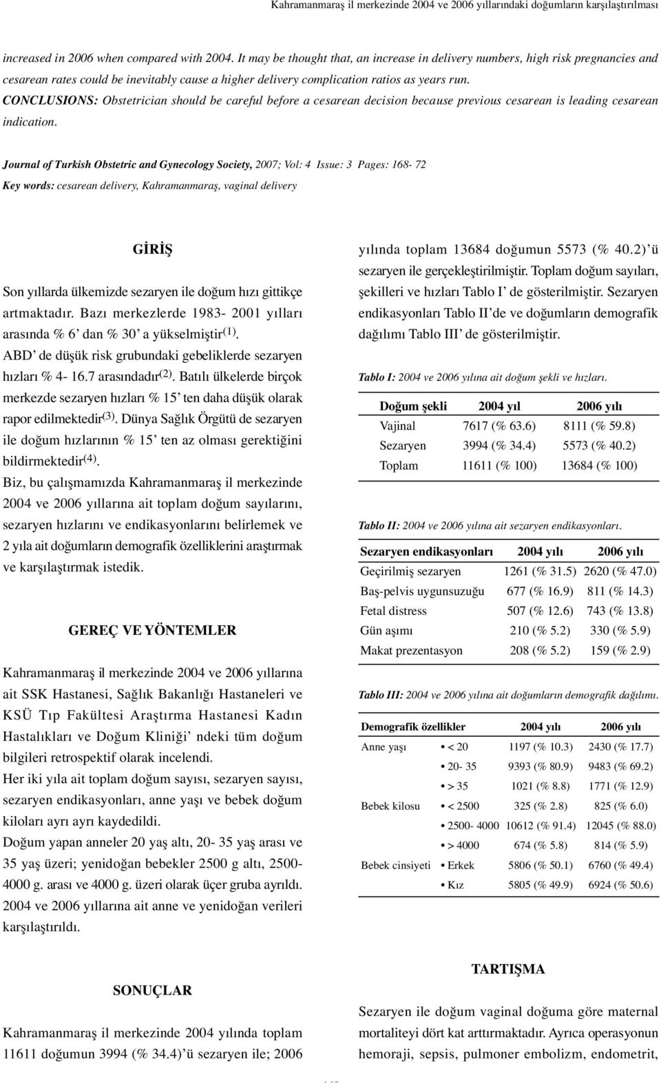 CONCLUSIONS: Obstetrician should be careful before a cesarean decision because previous cesarean is leading cesarean indication.