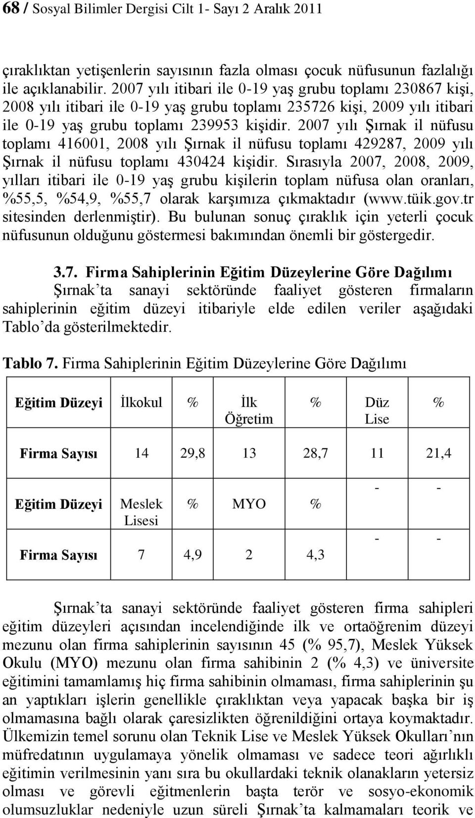 2007 yılı Şırnak il nüfusu toplamı 416001, 2008 yılı Şırnak il nüfusu toplamı 429287, 2009 yılı Şırnak il nüfusu toplamı 430424 kişidir.