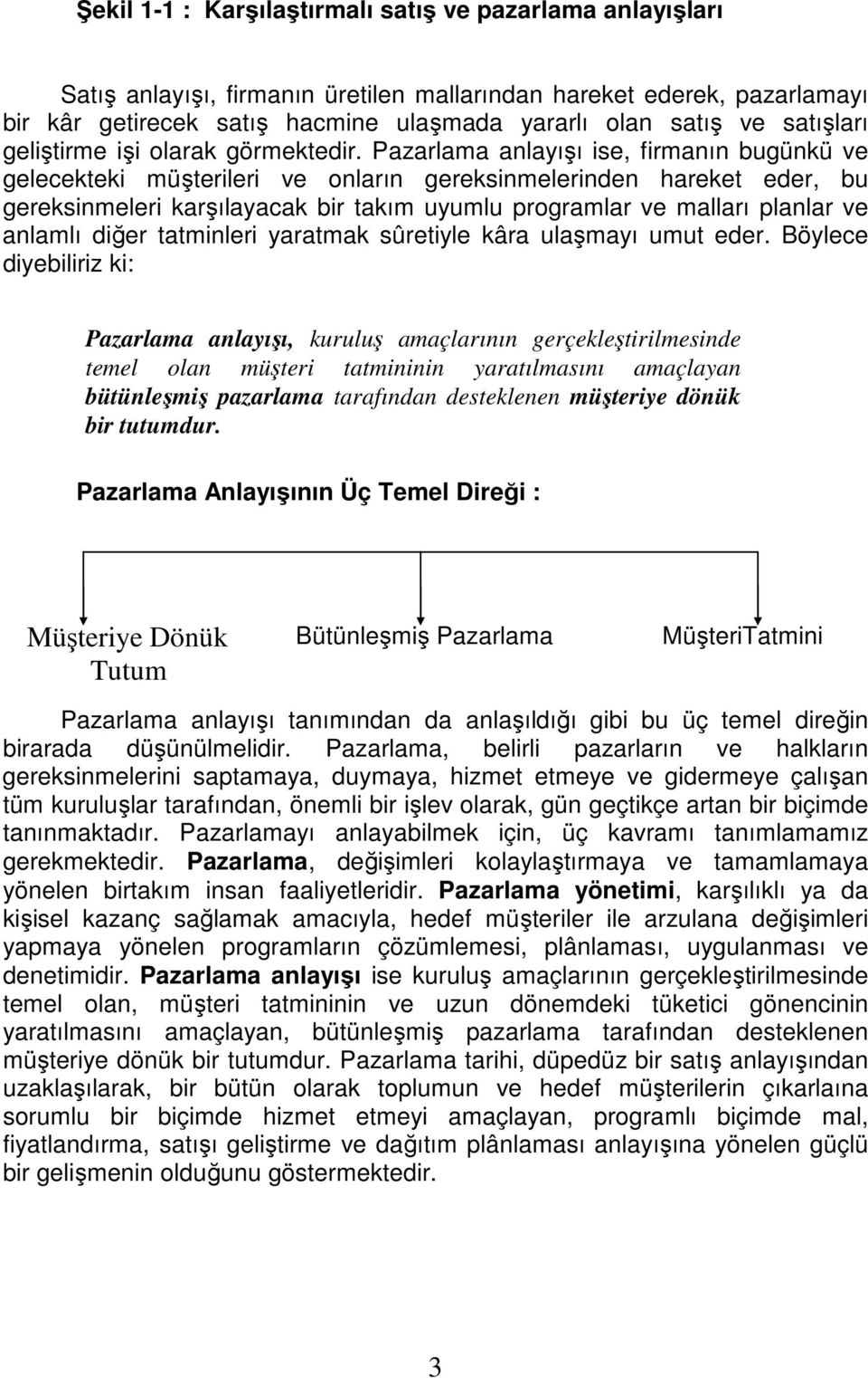 Pazarlama anlayışı ise, firmanın bugünkü ve gelecekteki müşterileri ve onların gereksinmelerinden hareket eder, bu gereksinmeleri karşılayacak bir takım uyumlu programlar ve malları planlar ve