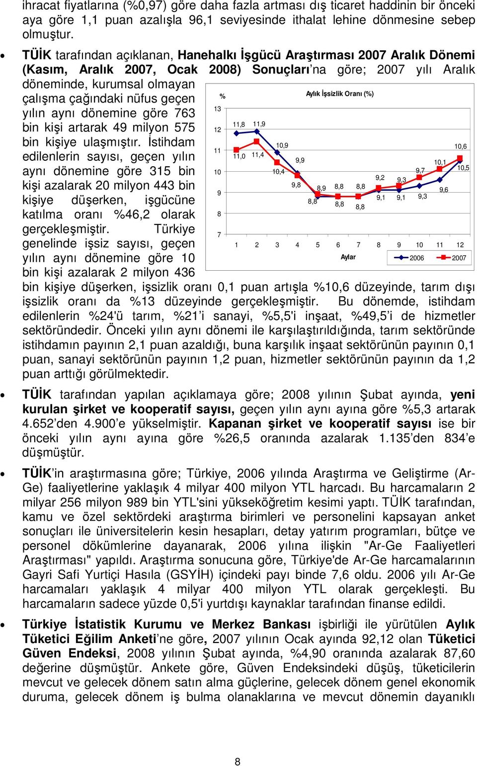 geçen % Aylık İşsizlik Oranı (%) yılın aynı dönemine göre 763 13 bin kişi artarak 49 milyon 575 12 11,8 11,9 bin kişiye ulaşmıştır.