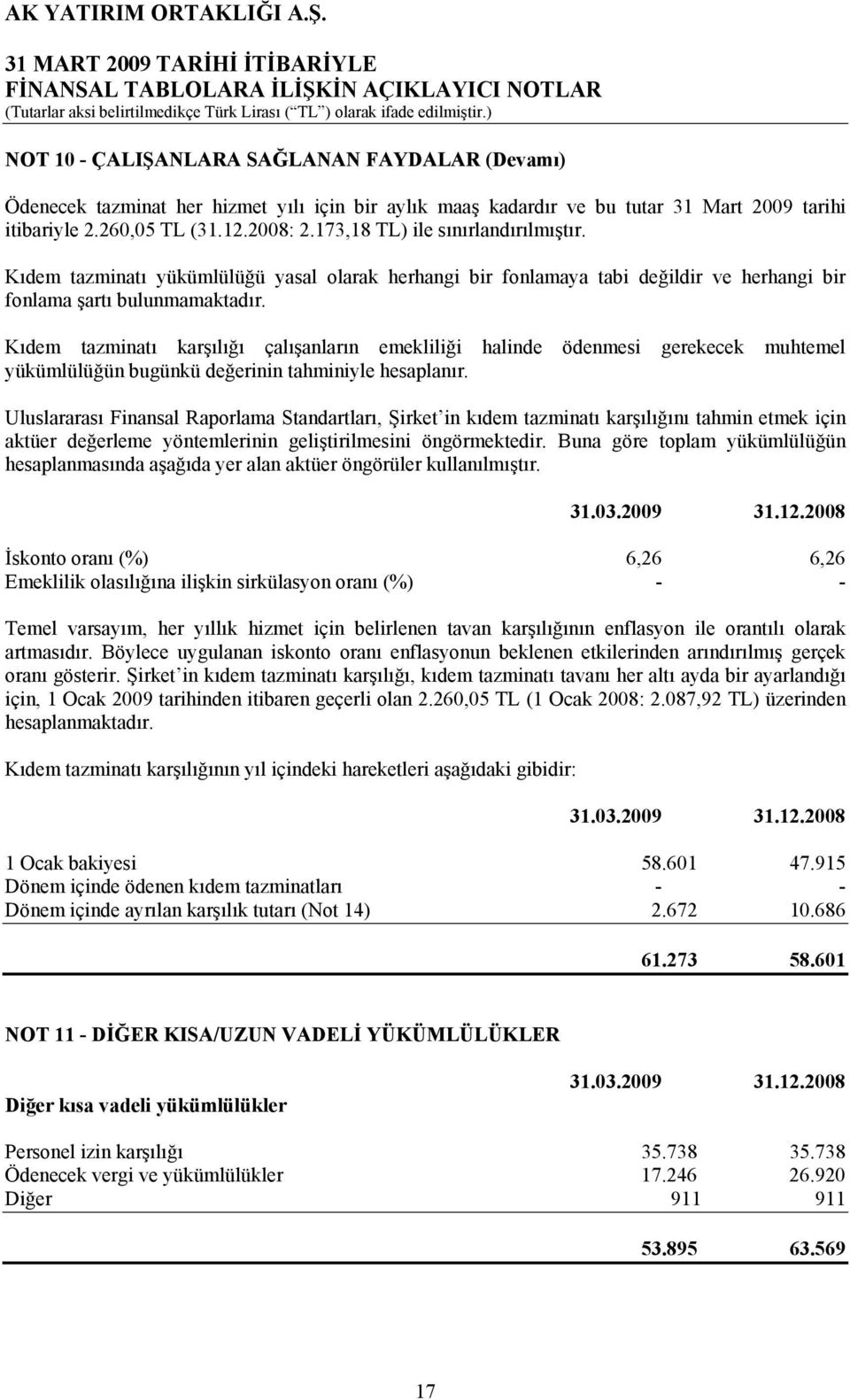 Kıdem tazminatı karşılığı çalışanların emekliliği halinde ödenmesi gerekecek muhtemel yükümlülüğün bugünkü değerinin tahminiyle hesaplanır.