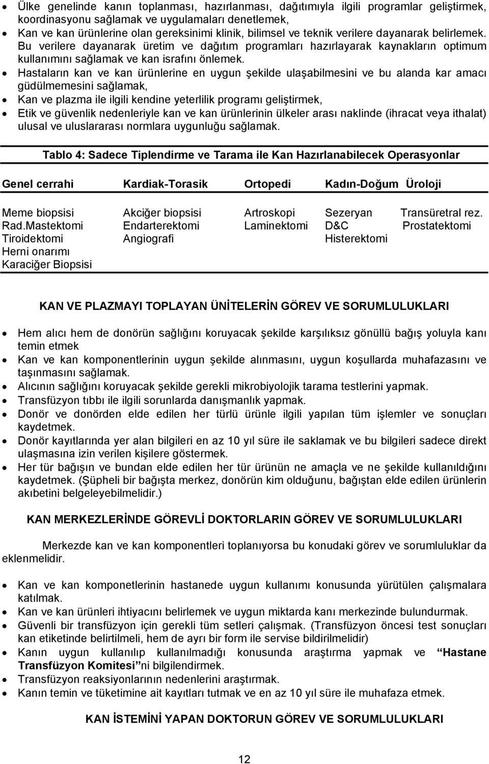 Hastaların kan ve kan ürünlerine en uygun şekilde ulaşabilmesini ve bu alanda kar amacı güdülmemesini sağlamak, Kan ve plazma ile ilgili kendine yeterlilik programı geliştirmek, Etik ve güvenlik