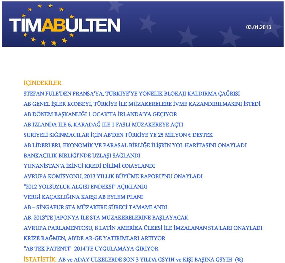 İRLANDA YA GEÇIYOR AB İZLANDA İLE 6, KARADAĞ İLE 1 FASLI MÜZAKEREYE AÇTI SURİYELİ SIĞINMACILAR İÇİN AB DEN TÜRKİYE'YE 25 MİLYON DESTEK AB LİDERLERI, EKONOMİK VE PARASAL BİRLİĞE İLİŞKİN YOL HARİTASINI