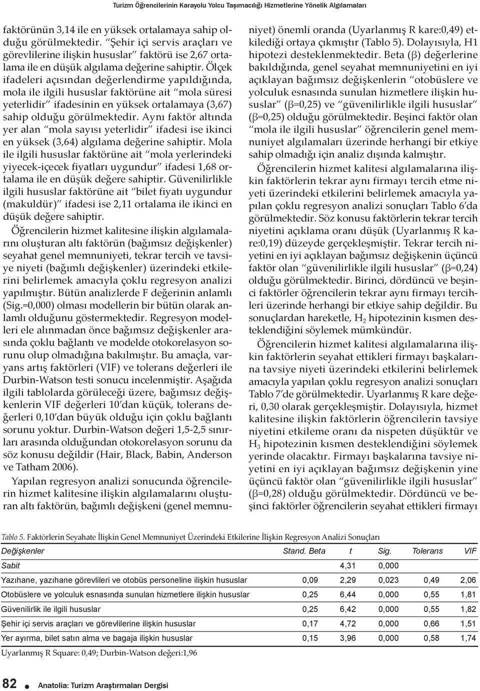 Ölçek ifadeleri açısından değerlendirme yapıldığında, mola ile ilgili hususlar faktörüne ait mola süresi yeterlidir ifadesinin en yüksek ortalamaya (3,67) sahip olduğu görülmektedir.