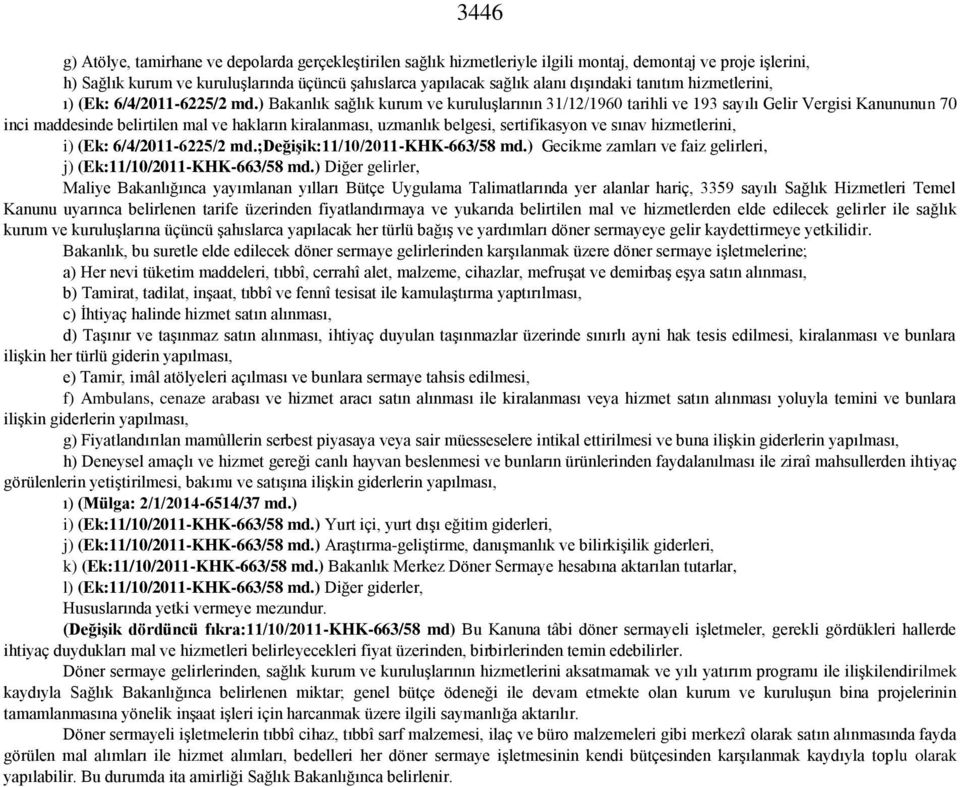 ) Bakanlık sağlık kurum ve kuruluşlarının 31/12/1960 tarihli ve 193 sayılı Gelir Vergisi Kanununun 70 inci maddesinde belirtilen mal ve hakların kiralanması, uzmanlık belgesi, sertifikasyon ve sınav