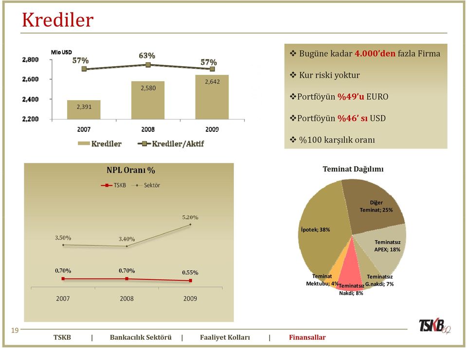 USD %100 karşılık oranı Teminat Dağılımı Diğer Teminat; 25% İpotek; 38%