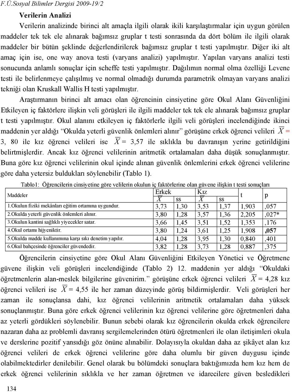 Diğer iki alt amaç için ise, one way anova testi (varyans analizi) yapılmıştır. Yapılan varyans analizi testi sonucunda anlamlı sonuçlar için scheffe testi yapılmıştır.