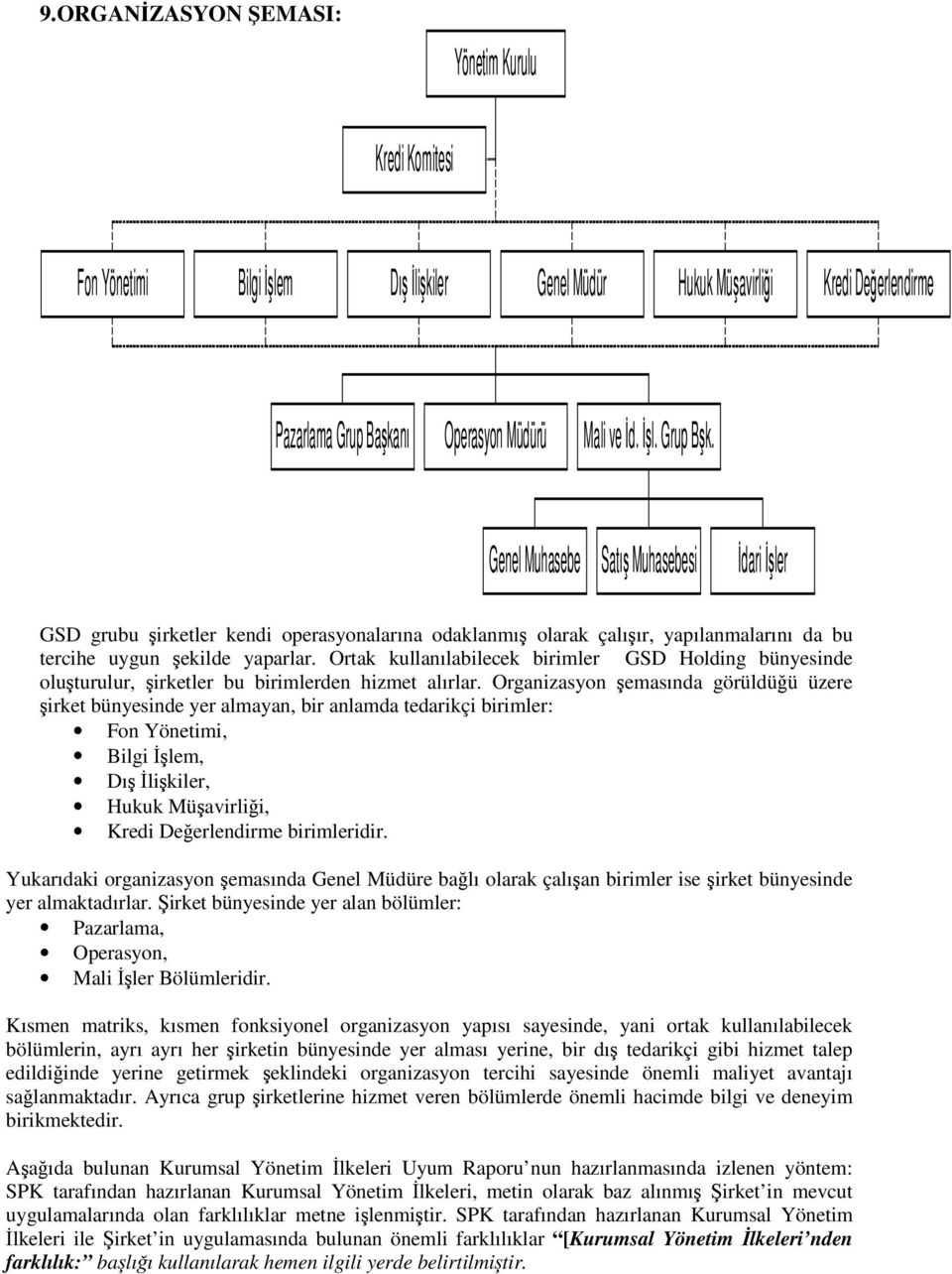 Ortak kullanılabilecek birimler GSD Holding bünyesinde oluturulur, irketler bu birimlerden hizmet alırlar.